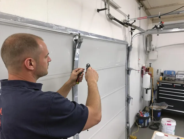 Before and after garage door dent repair by Watertown Garage Door Repair in Watertown