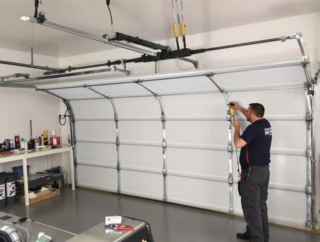 Watertown Garage Door Repair certified technician performing overhead door system repair in Watertown