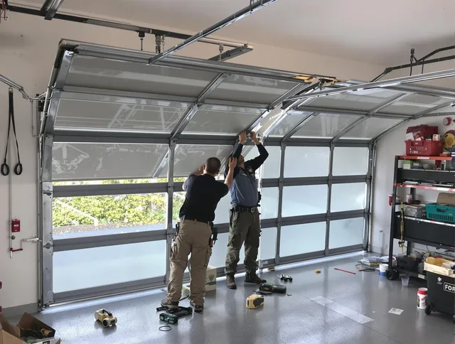Watertown Garage Door Repair expert performing precise panel replacement on Watertown garage door